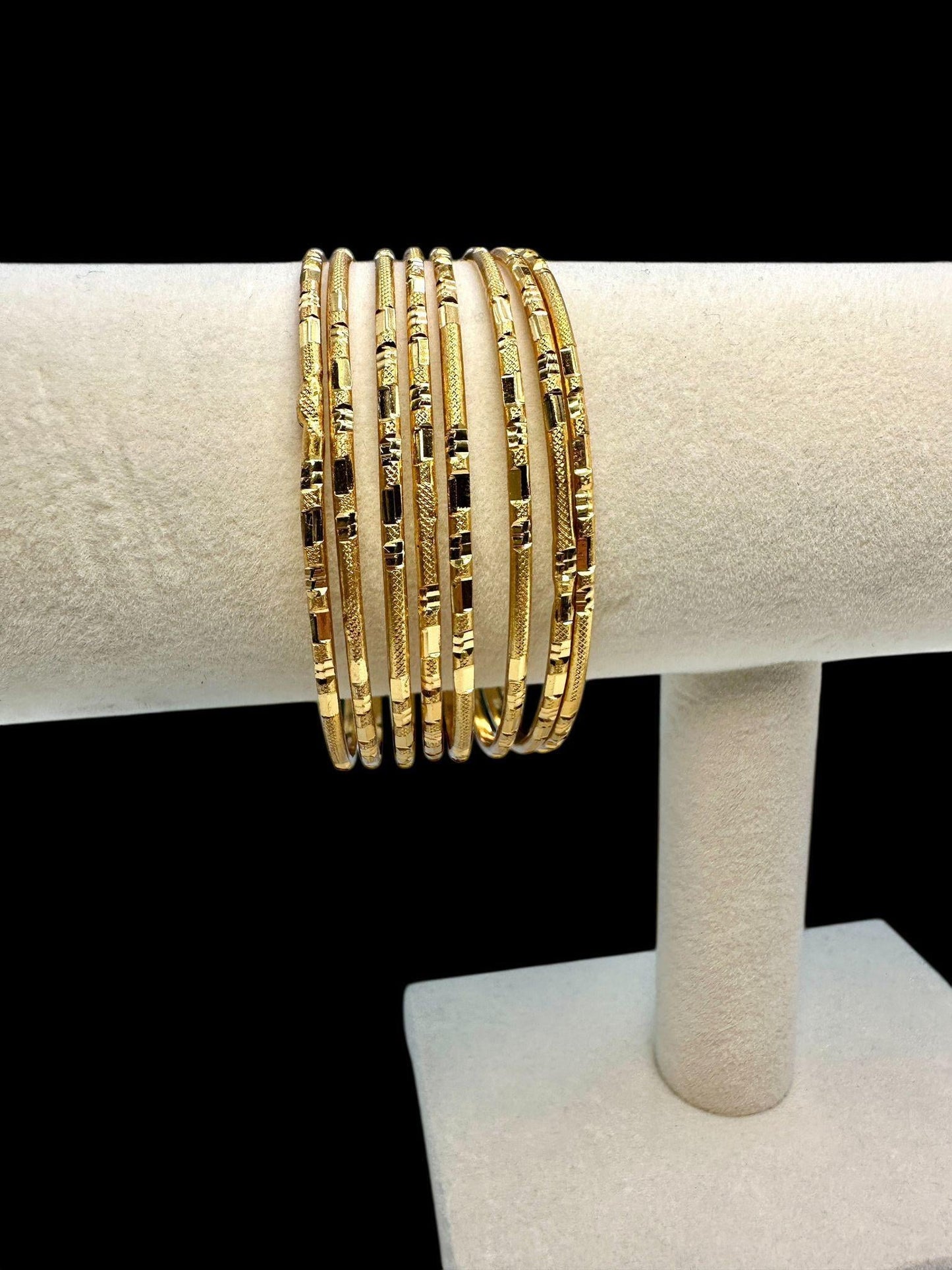 Elegant Gold Bangles Set | 6 Textured Bangles | Jewelry for Women