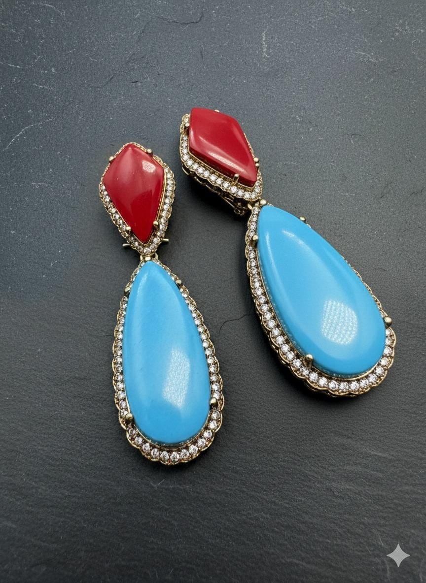 Multi Color Statement Earrings | Gold Plated CZ Dangler Jewelry | Modern Luxury highend Earrings | Party Drop Earrings