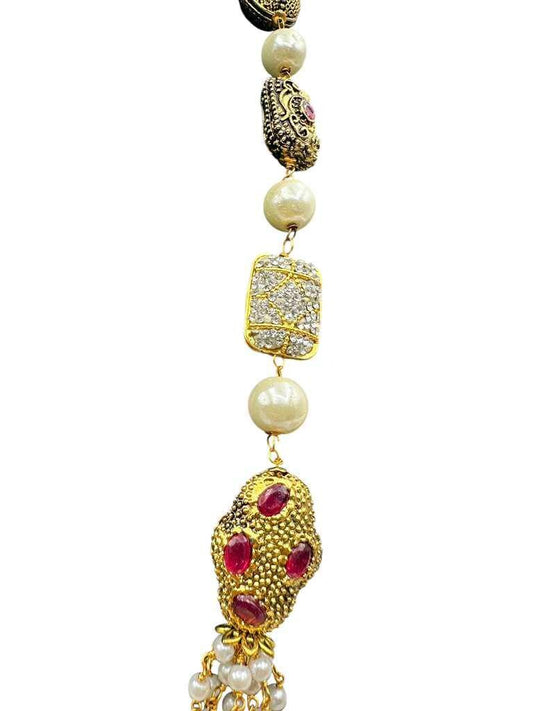 Pearl Mala Antique Gold Finish Jewelry Set - Traditional Indian Elegance