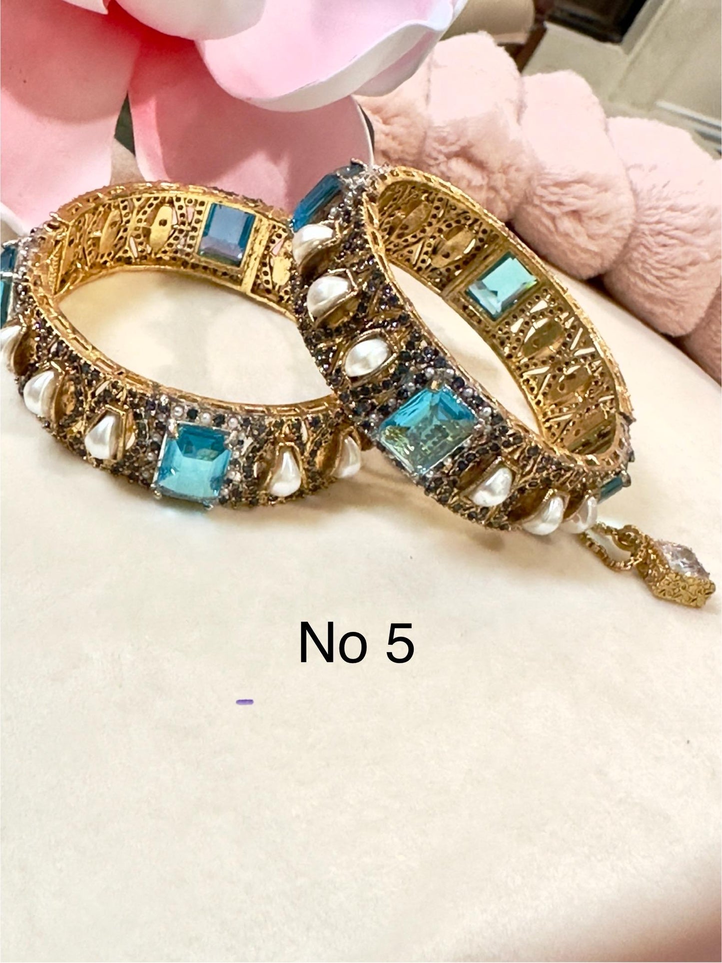 Bollywood Bangle Set: Antique Gold, Mother of Pearl, CZ Stones