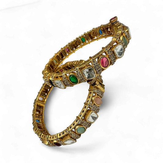 Gold Plated Kundan Bangle Set with CZ Stones