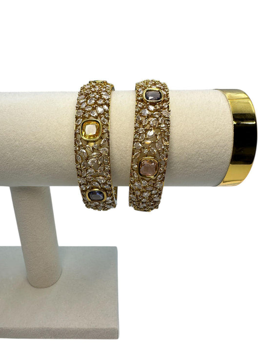CZ Stone Antique Gold Kada Set | Traditional Indian Bangles