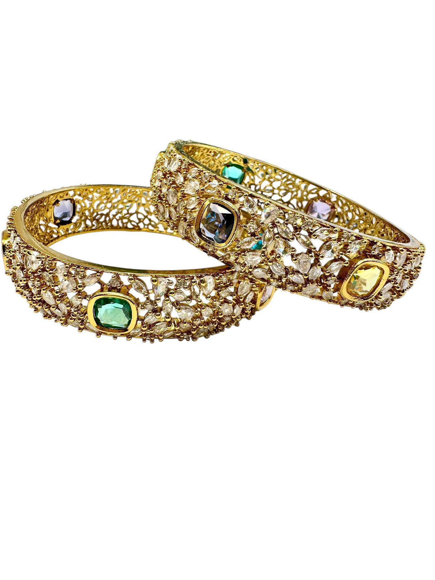 CZ Stone Antique Gold Kada Set | Traditional Indian Bangles