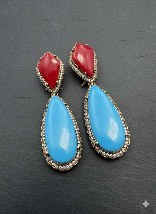 Multi Color Statement Earrings | Gold Plated CZ Dangler Jewelry | Modern Luxury highend Earrings | Party Drop Earrings