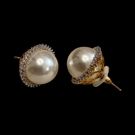 Large faux man made pearl with crystal stones Glamorous Earrings Jewelry wedding bridal