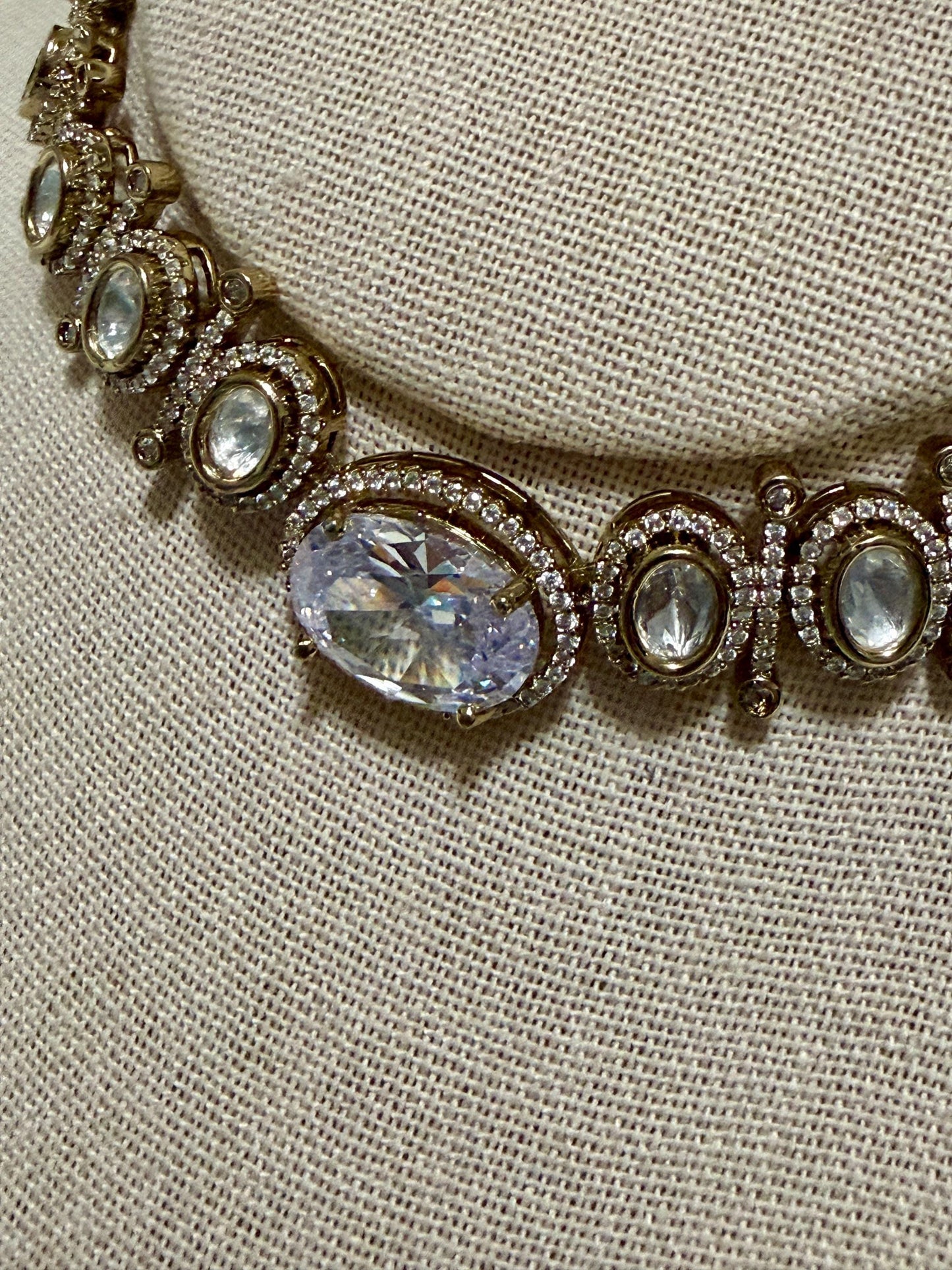 Bollywood polki monzonite ad Stone Necklace Set, Indian Bridal Jewelry