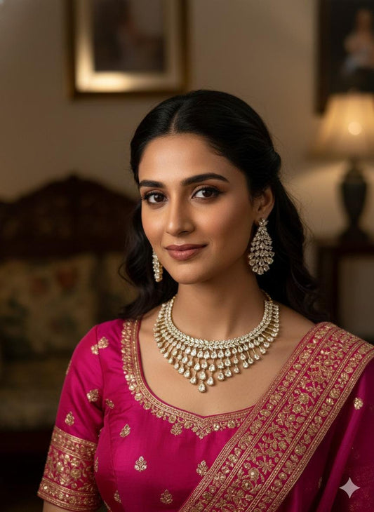 Ad stone Bridal Jewelry Set | Teardrop Choker Necklace & Statement Earrings | Wedding Jewelry Set for Bride