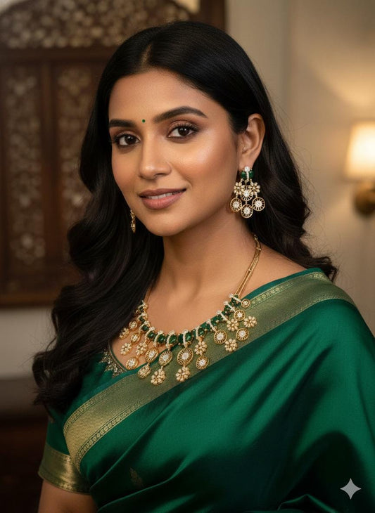 Emerald Floral Choker Set | Gold Crystal Necklace & Earrings | Bridal Jewelry | Statement Wedding Set