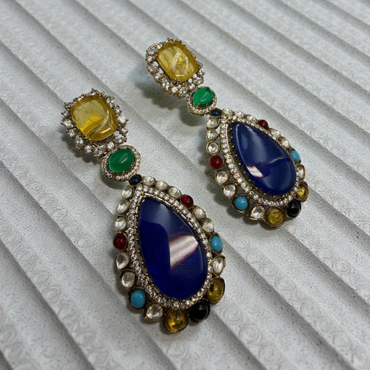 Multicolor Kundan Drop Earrings | Boho Statement Dangle Jewelry | Ethnic Bridal Long Earrings designer high end