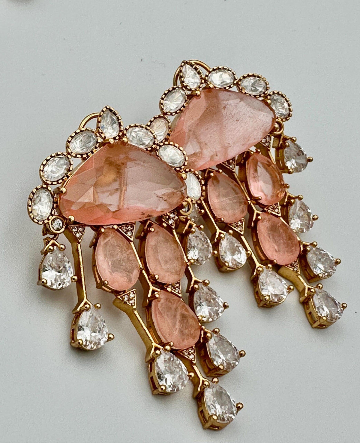 Bollywood Indian Designer high end Earrings with doublet stone, gold finish,Victorian,Ad stones