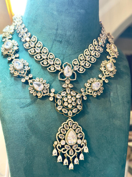Bridal Statement Necklace, Cubic Zirconia Jewelry Set