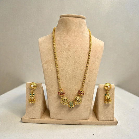 Traditional Gold Tone Necklace Set with Matching Earrings | Indian Wedding Jewelry Set | Ethnic Statement Jewelry