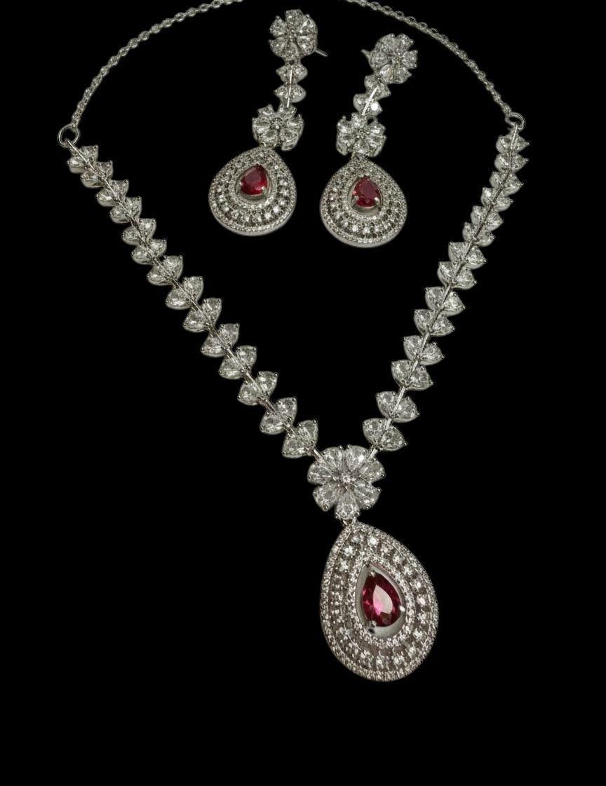 Luxury Teardrop Necklace Set with Matching Earrings | Bridal Statement Jewelry | Elegant Wedding & Evening Wear Set