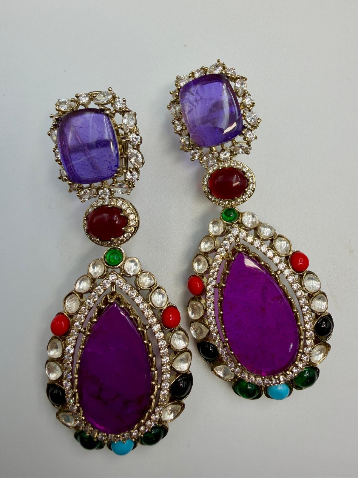 Multicolor Kundan Drop Earrings | Boho Statement Dangle Jewelry | Ethnic Bridal Long Earrings designer high end