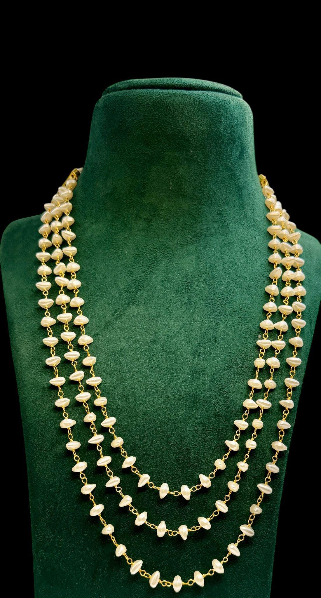 Layered Pearl Chain Necklace Gold Tone | Minimal Bridal Pearl Necklace | Wedding & Festive Statement Jewelry