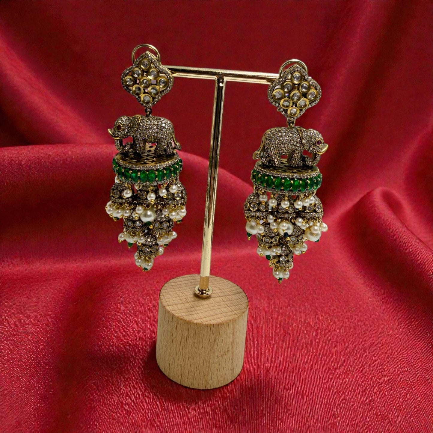 Elephant Jhumka Earrings | Traditional Indian Statement Earrings | Pearl Drop Gold Tone Jewelry