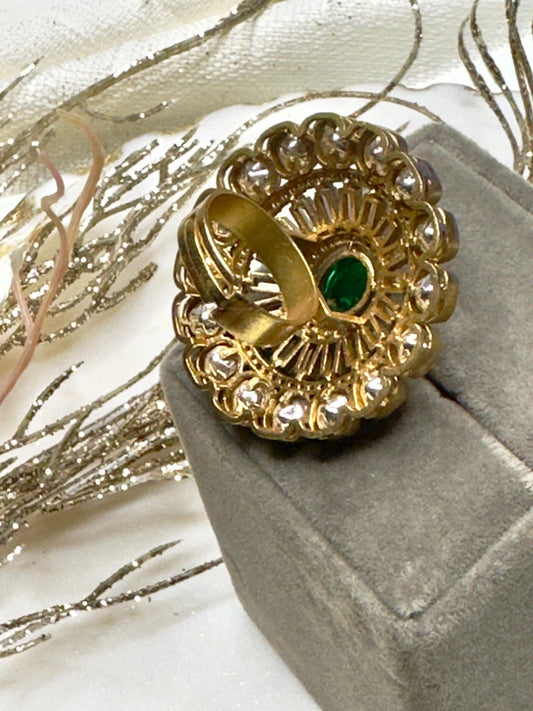Maha Rani Gold plated antique finish kundan bold ring