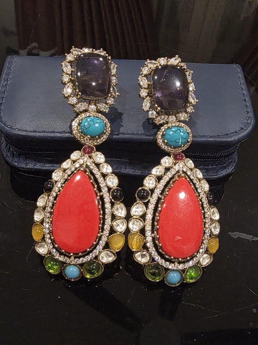 Kundan Teardrop Earrings | Multicolor Crystal Bridal Jewelry