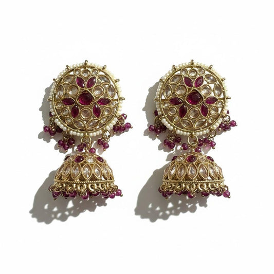 Gold Tone Jhumka Earrings | Pearl Beaded Statement Earrings | Bridal and Festive Indian Jewelry