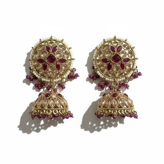 Gold Tone Jhumka Earrings | Pearl Beaded Statement Earrings | Bridal and Festive Indian Jewelry