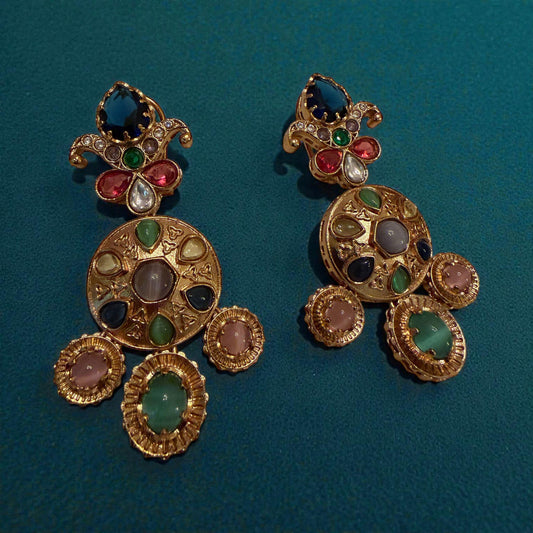 Gold Tone Multicolor Statement Earrings | Festive Wedding Jewelry
