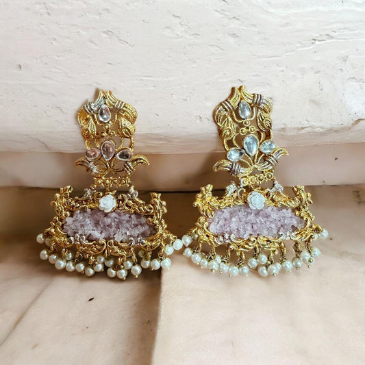 Gold Tone Kundan Pearl Jhumka Earrings | Bridal Statement Earrings | Traditional Indian Wedding Jewelry