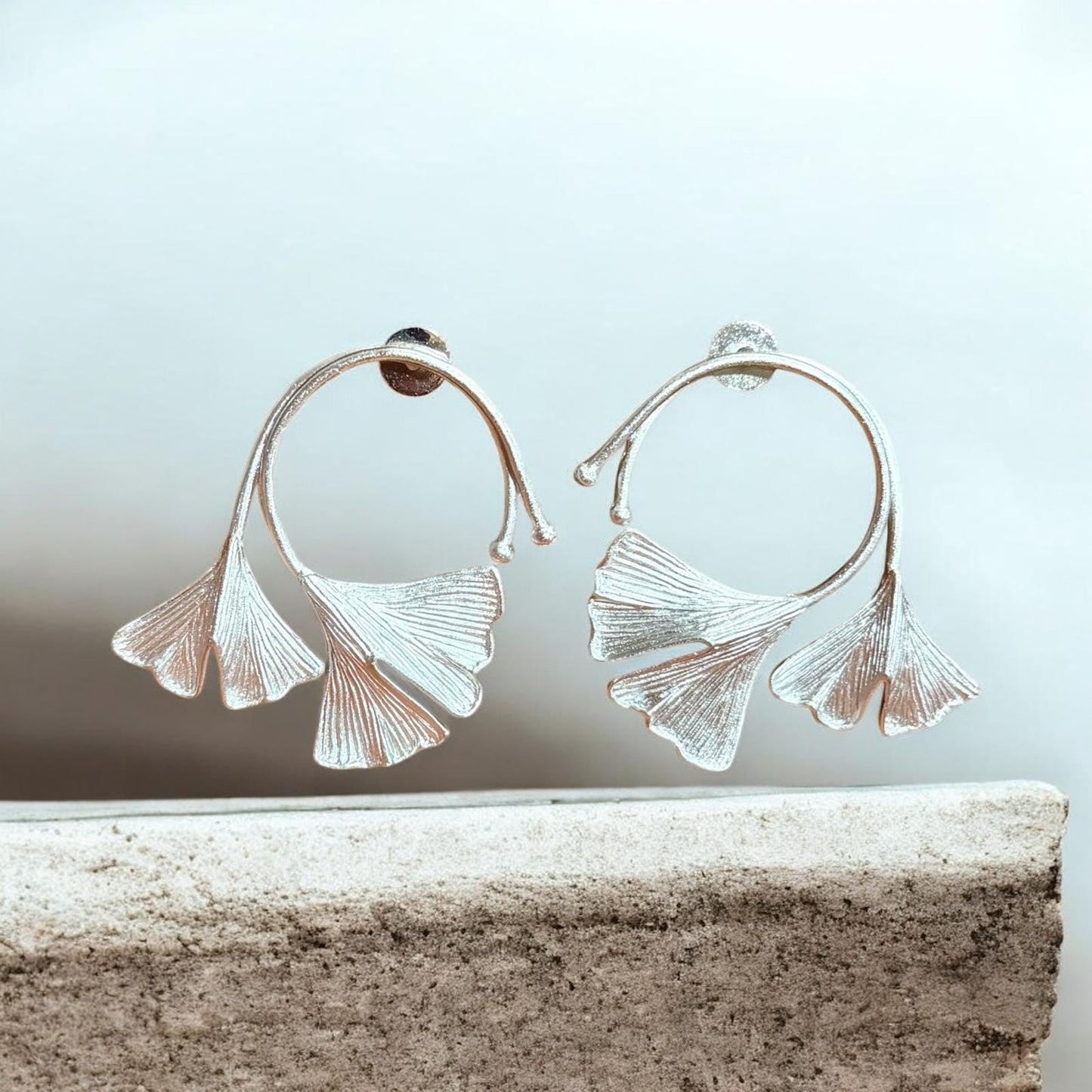 Ginkgo Leaf Hoop Earrings | Botanical Statement Earrings | Minimal Nature Inspired Jewelry