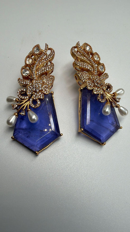 Statement Drop Earrings | Gold Tone Designer Earrings | Elegant Party & Wedding Jewelry