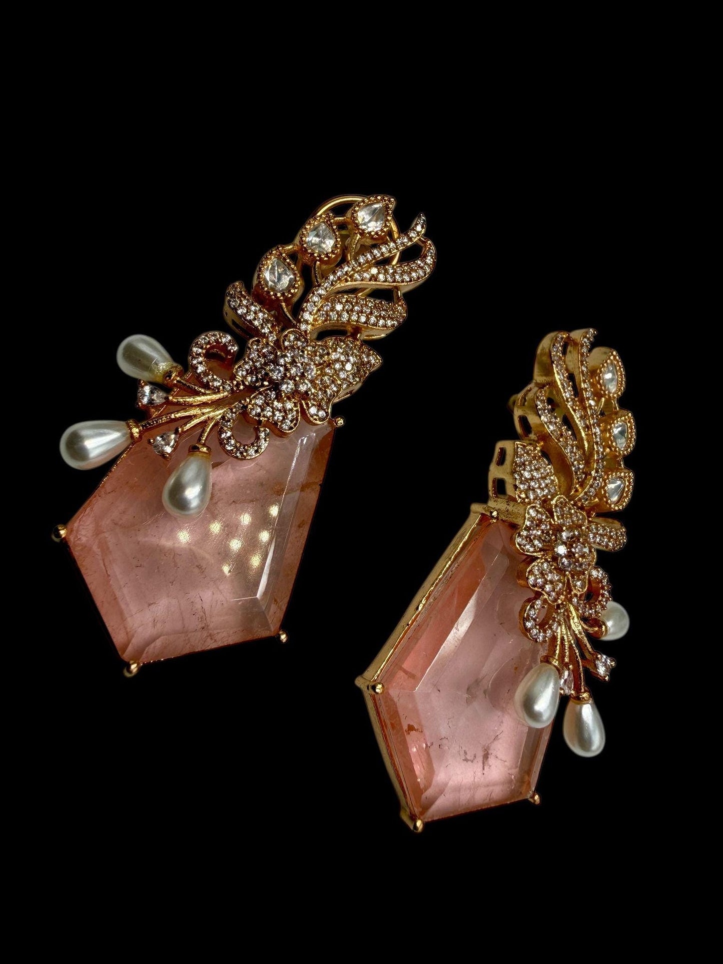Statement Drop Earrings | Gold Tone Designer Earrings | Elegant Party & Wedding Jewelry