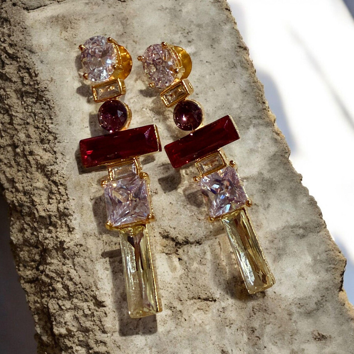 Rainbow Crystal Drop Earrings | Multicolor Geometric Statement Earrings | Modern Luxury Party Jewelry