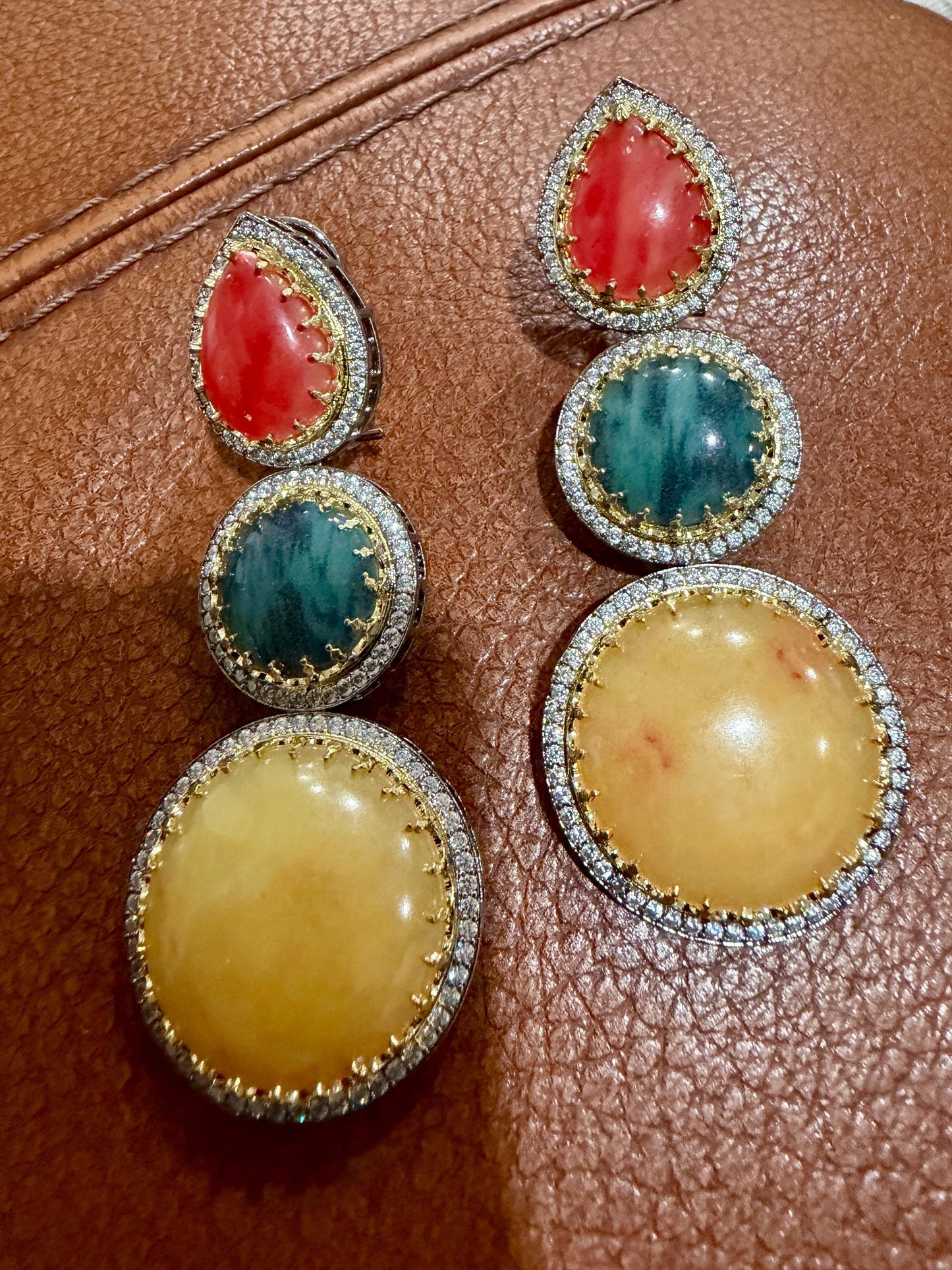 Bold statement stone Earrings - Two Tone Jewelry
