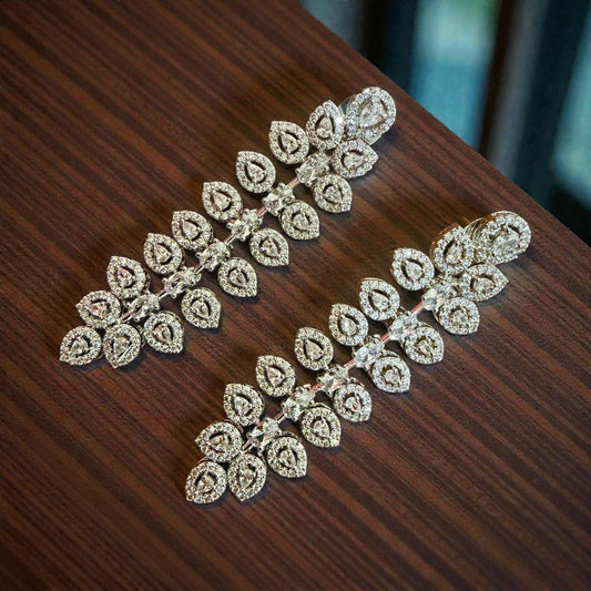 Crystal Leaf Drop Earrings | Silver Tone Bridal Jewelry