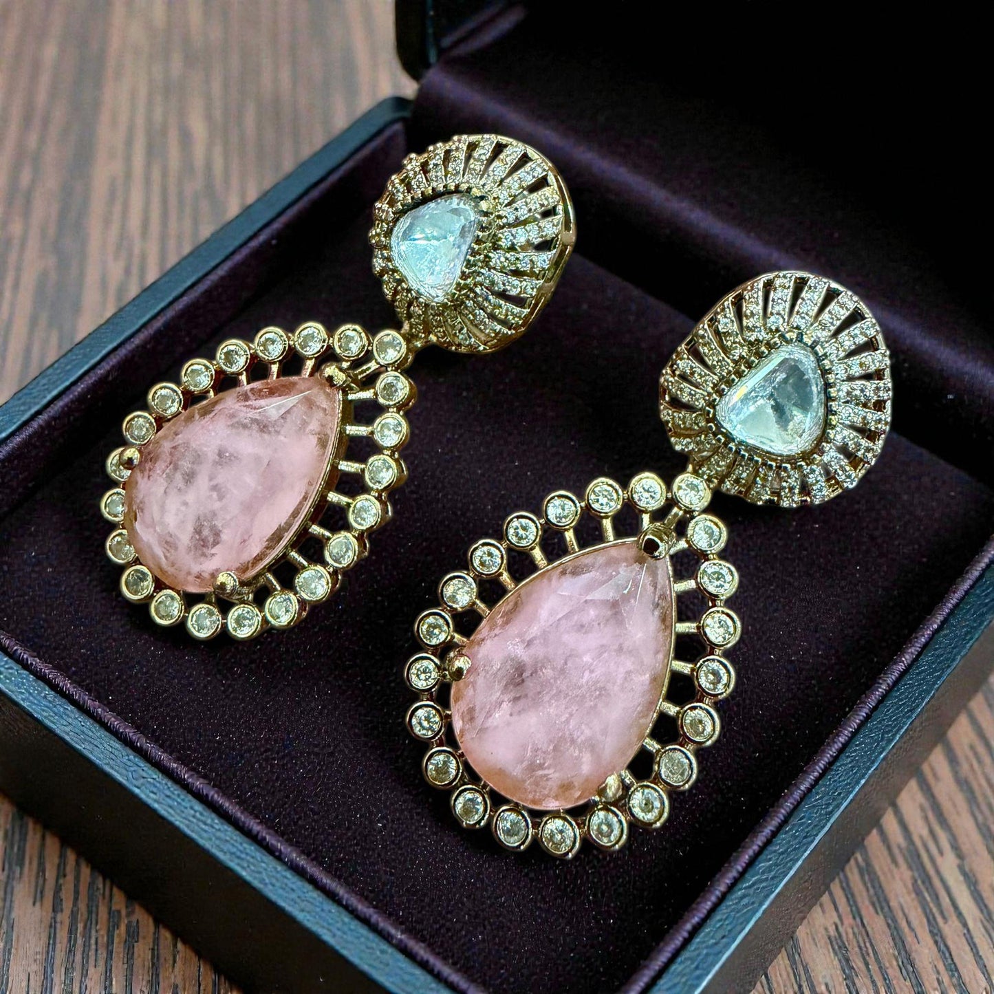 Pink Stone Teardrop Earrings | Gold Tone Kundan Bridal Jewelry