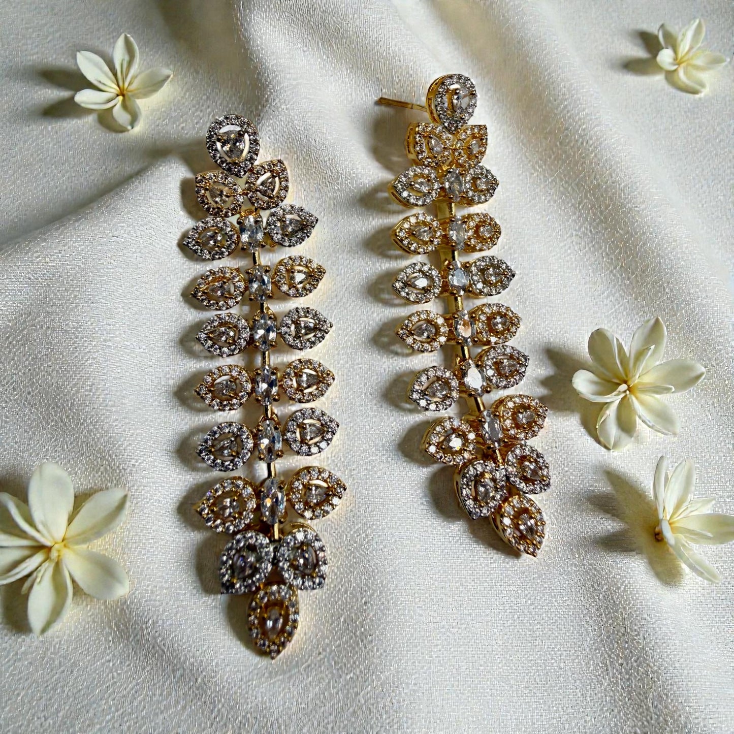 Crystal Leaf Drop Earrings | Silver Tone Bridal Jewelry
