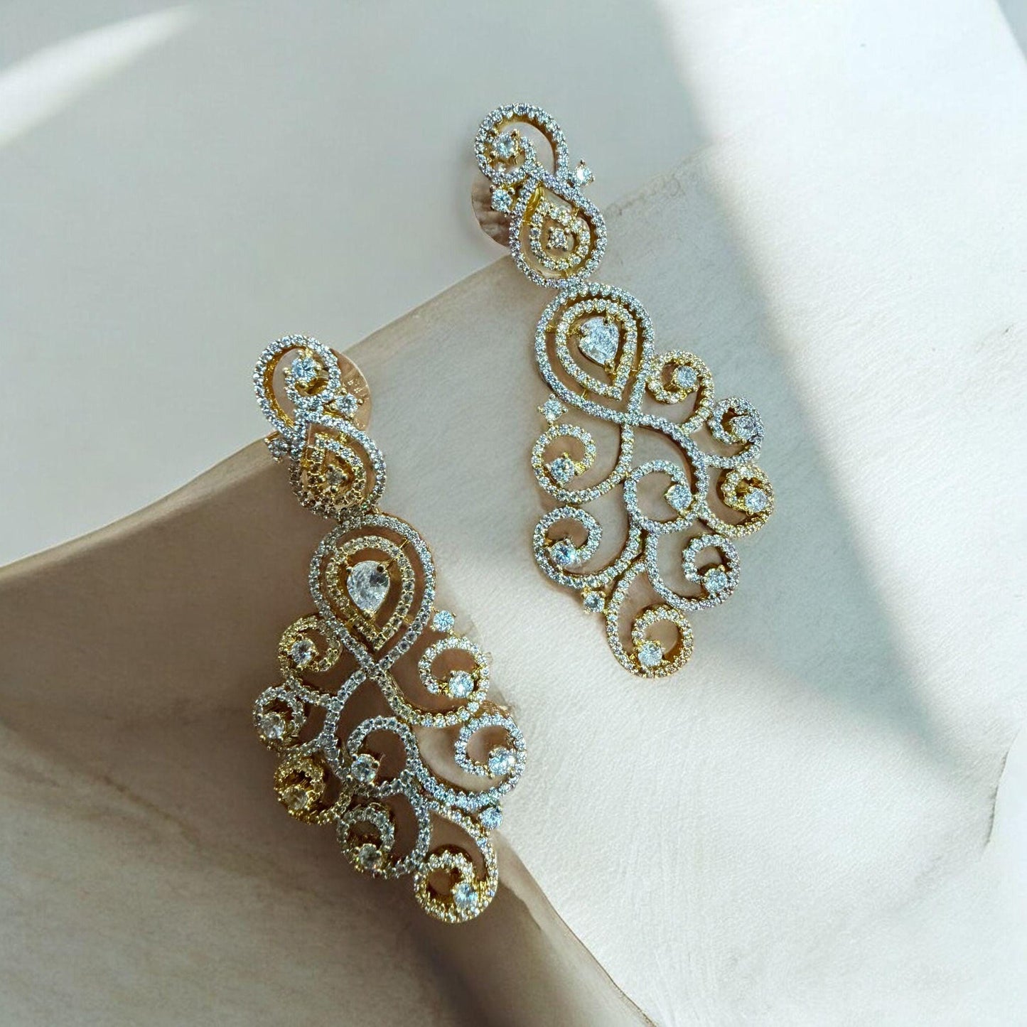 Rose Gold Paisley Chandelier Earrings | Long CZ Statement Earrings | Wedding Jewelry