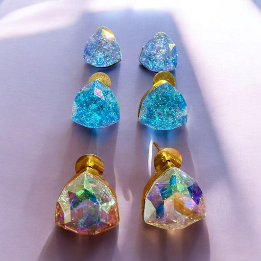 Iridescent Swarovski Stud Earrings | Geometric Earrings | Minimal Statement Jewelry