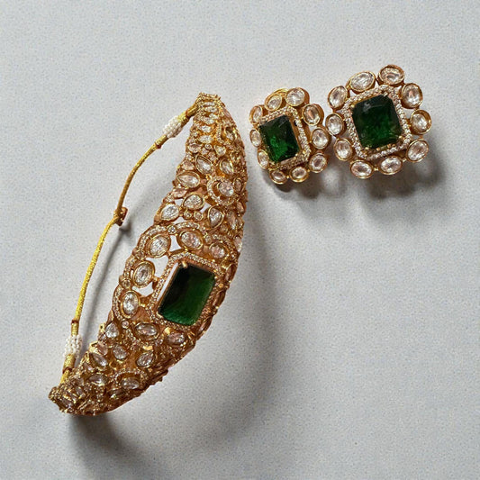 Regal Green monzonite Choker Set with Matching Stud Earrings | Vintage Bridal Statement Jewelry