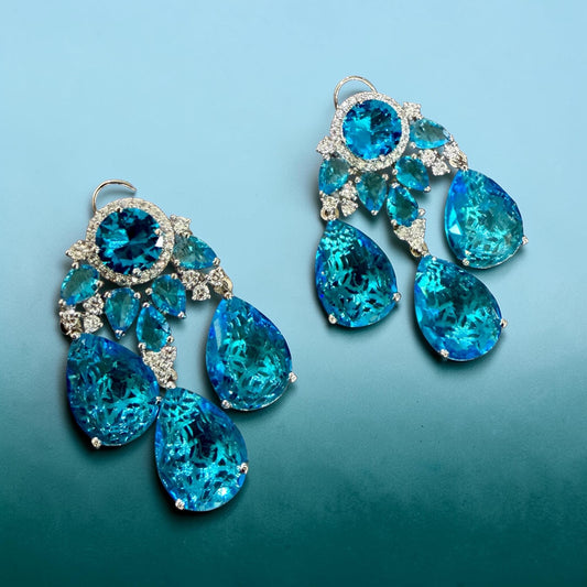 Sparkling Teardrop Crystal Earrings | Luxury Statement Drop Earrings | 6 Color Options | Bridal & Party Jewelry
