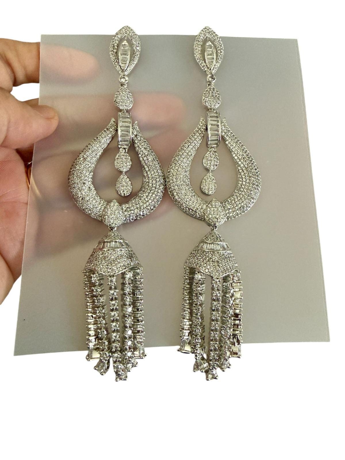 Statement Chandelier Dangle Earrings, Vintage Bridal Tassel Jewelry