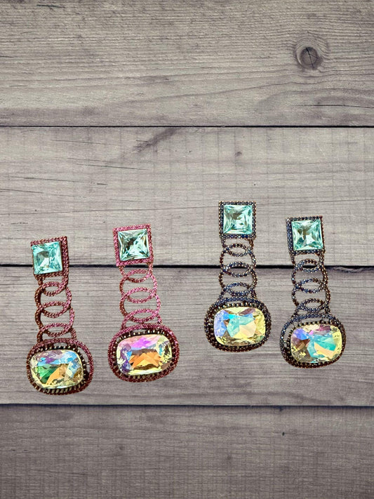 Multicolor Statement Drop Earrings, Vintage Long Dangle Earrings