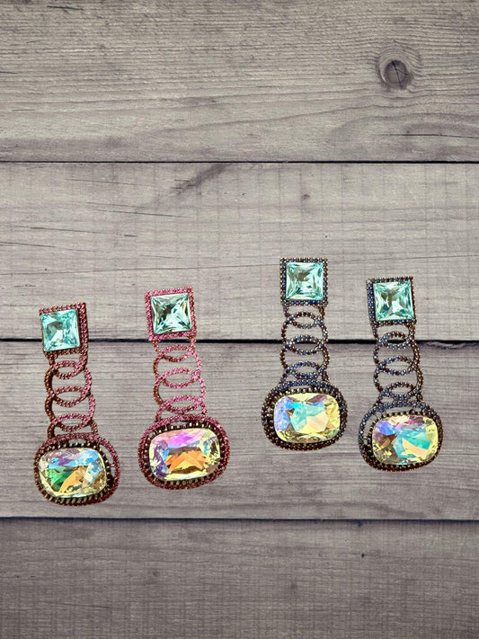 Multicolor Statement Drop Earrings, Vintage Long Dangle Earrings