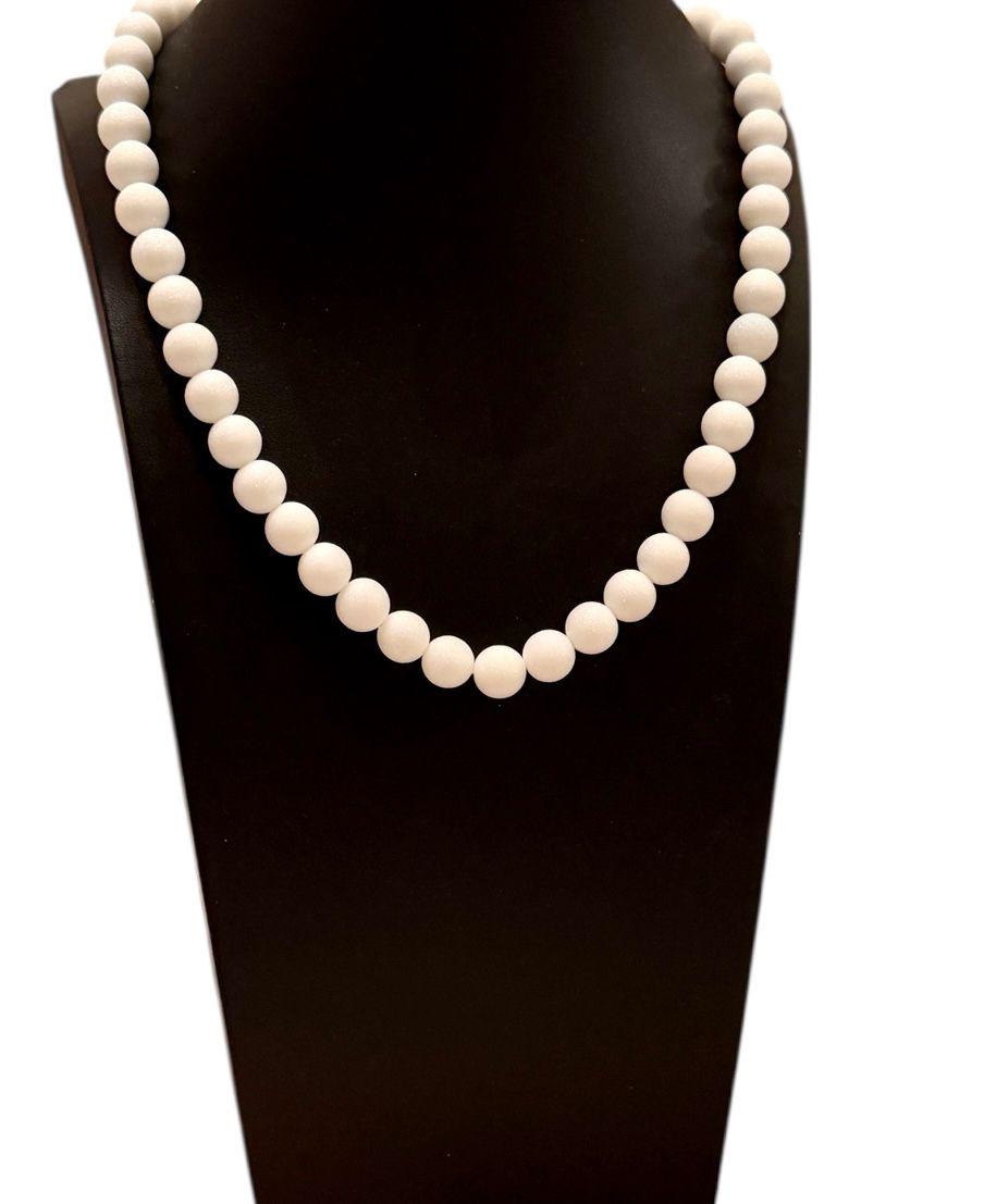 White Beaded Necklace, Minimalist Pearl Style Necklace