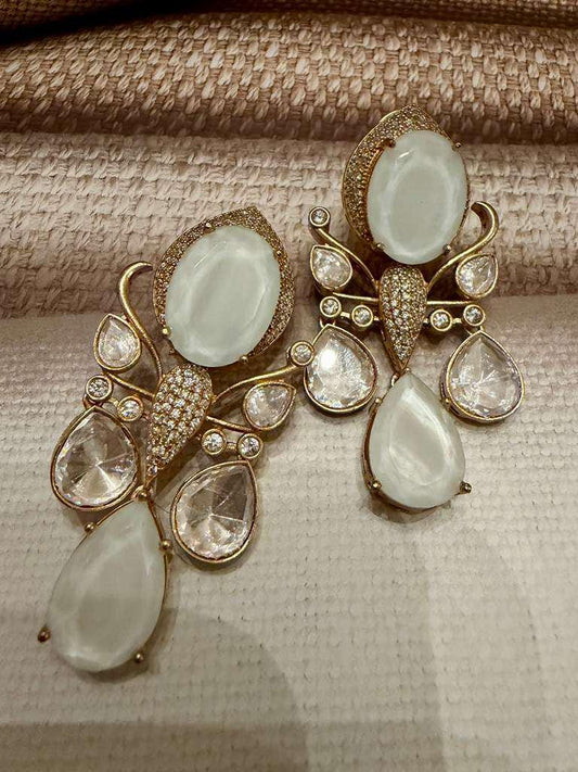 Vintage Gold Tone Floral Statement Drop Earrings, Bridal Party Jewelry