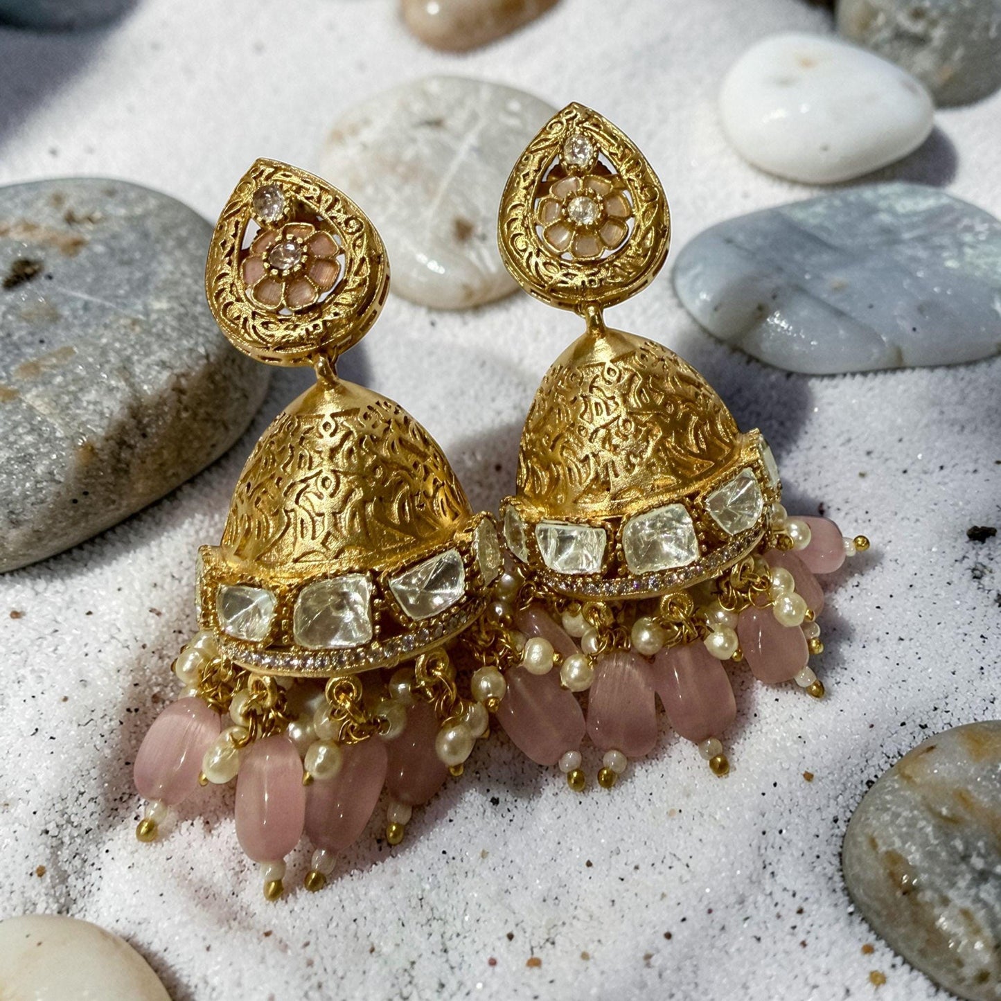 Statement Jhumka Earrings Traditional Gold Dangle Earrings Bridal Party Jewelry