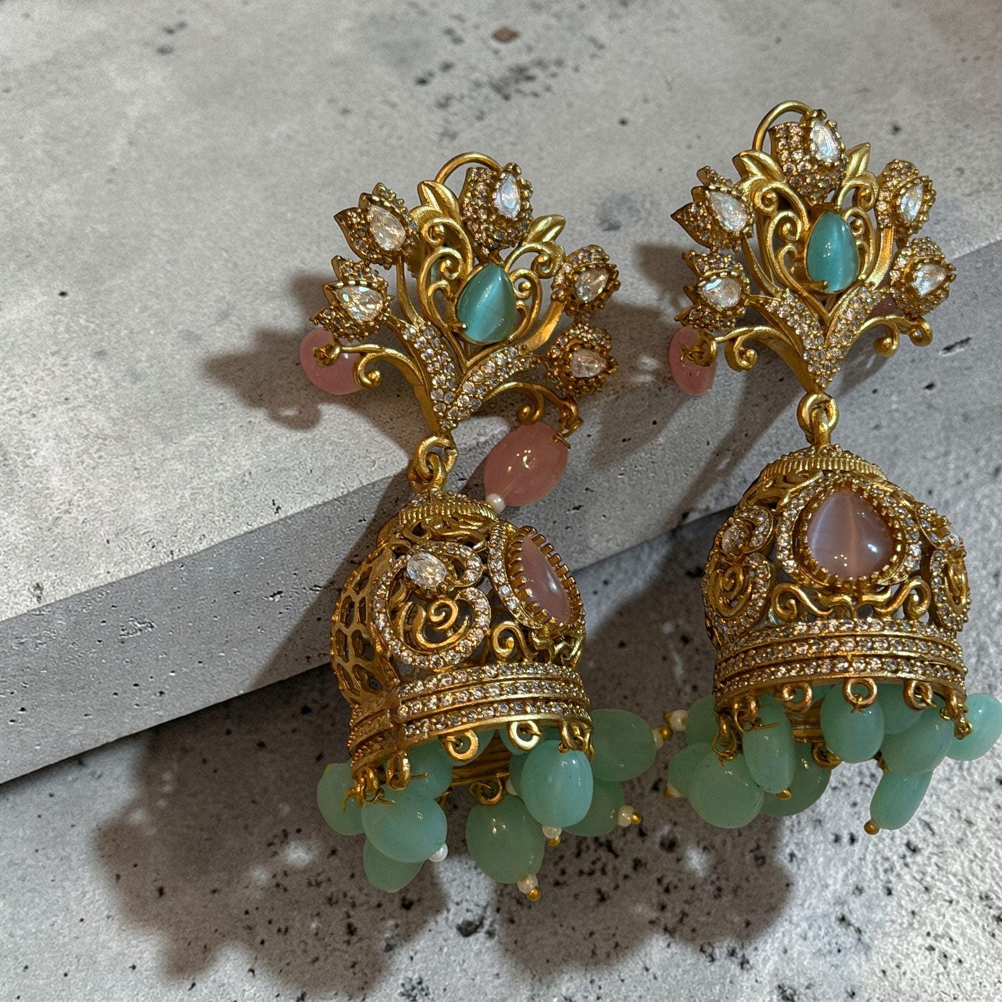 Statement Jhumka Earrings Gold Dangle Earrings Bridal Party Jewelry
