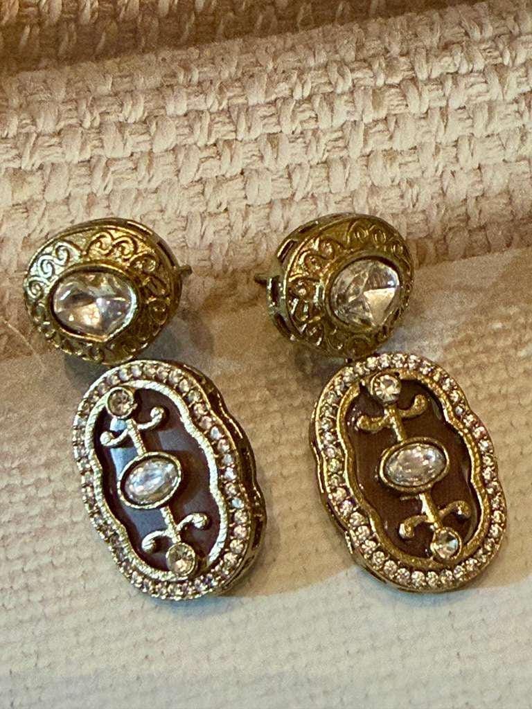 Vintage Style Gold Bridal Choker Necklace Earrings Ring Set, Wedding Jewelry