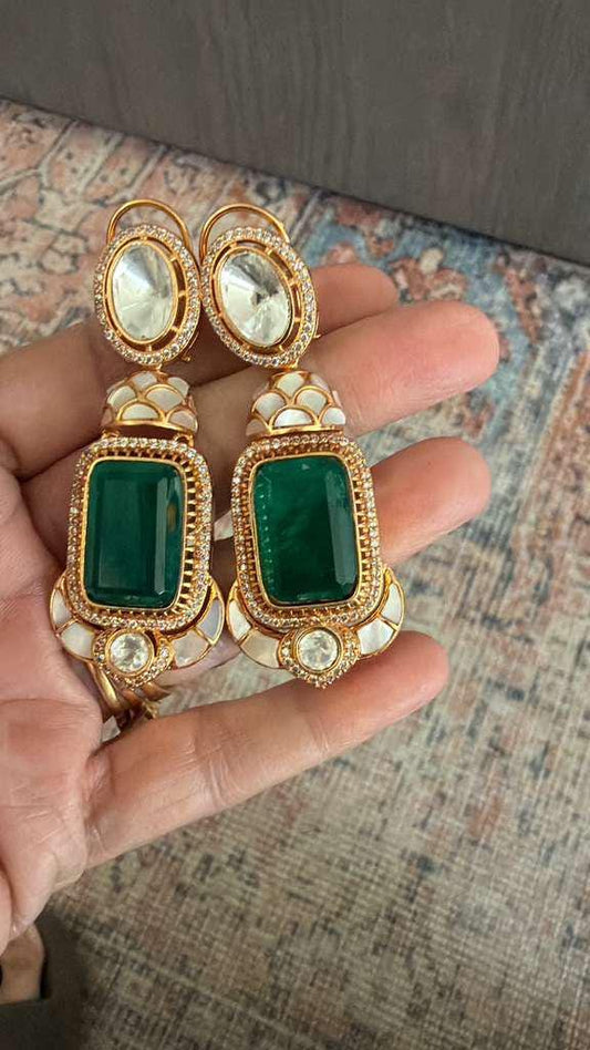 Multicolor Statement Drop Earrings, Vintage Gold Dangle Earrings