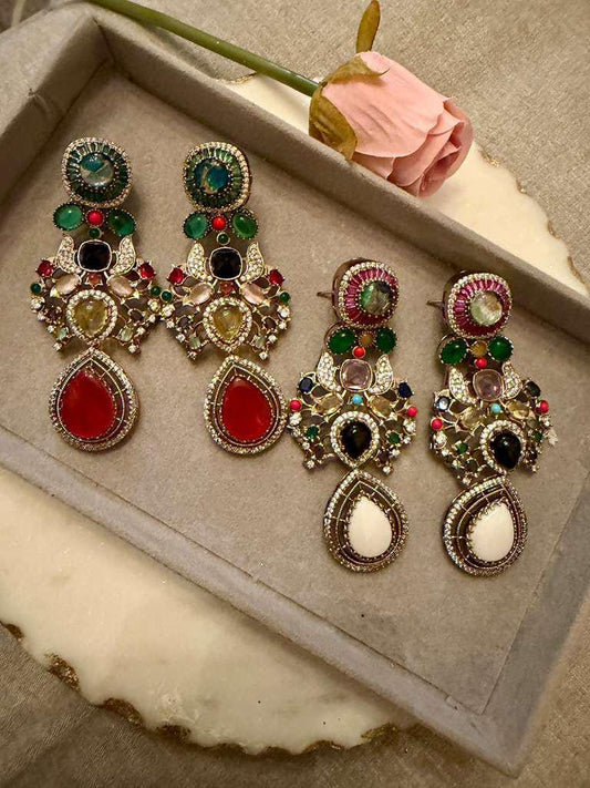 Multicolor Statement Earrings Gold Drop Earrings Bridal Ethnic Jewelry