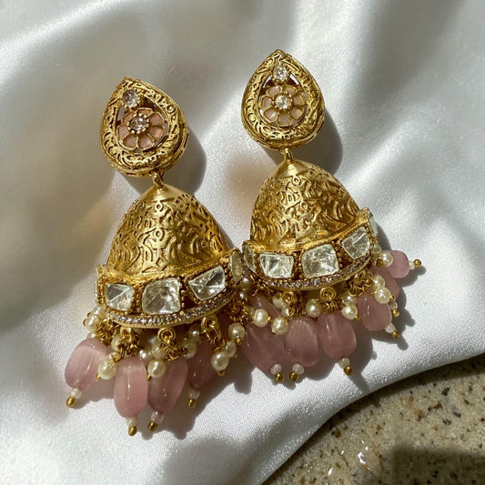 Statement Jhumka Earrings Traditional Gold Dangle Earrings Bridal Party Jewelry