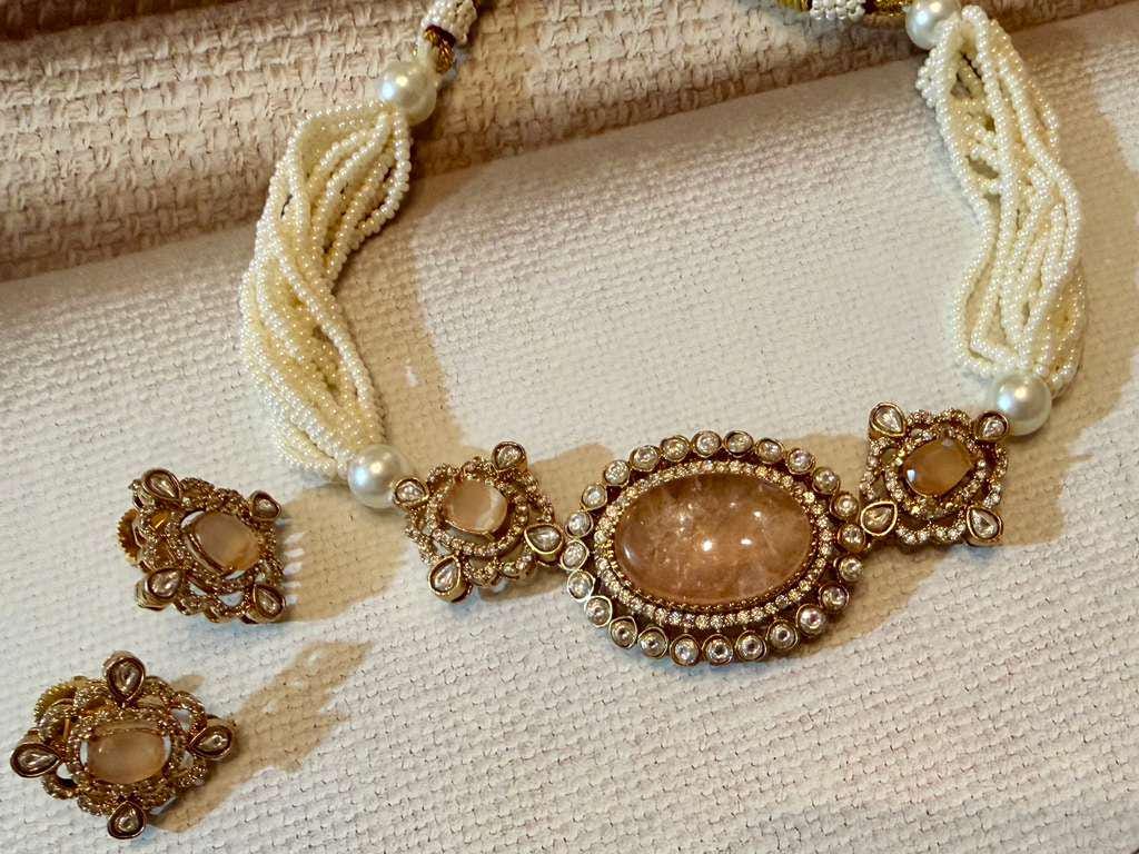 Pearl Strand Necklace Set Bridal Jewelry Multi Layer Beaded Necklace